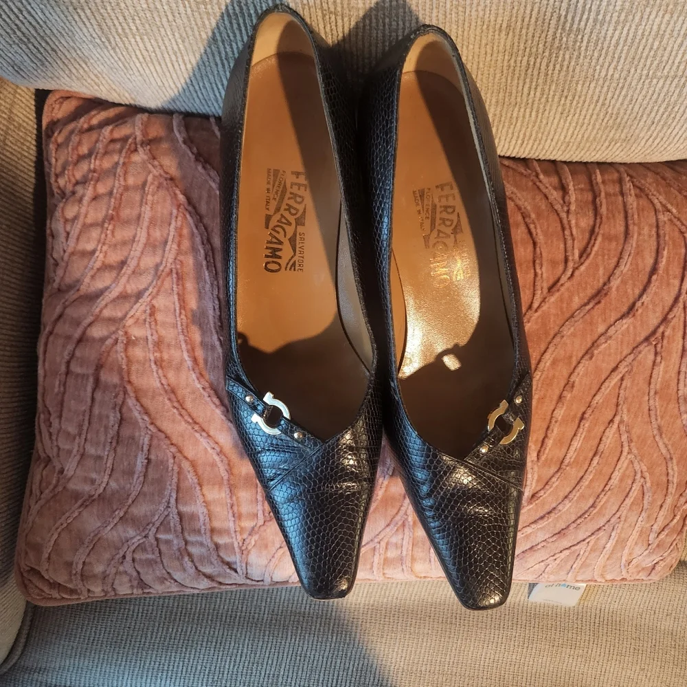 Salvatore Ferragamo Textured Black Heels